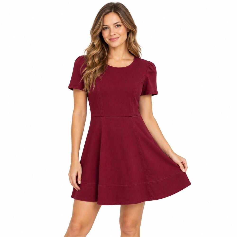 Draper James Dress Womens 6 Red Short Sleeve Fit Flare Knit Mini Puff Sleeve